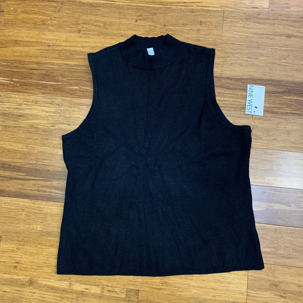 Nine West Womens Mock Neck Ribbed Sleeveless Tank Top Plus Size 0X Black‎ NWT